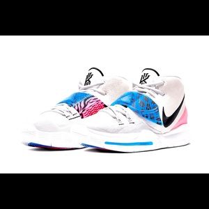 These are pink and blue tiger print kyrie 6